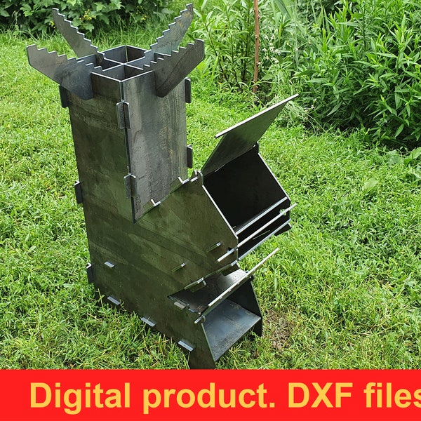 Rocket Stove DXF, SVG files for plasma, laser.  Portable Fire Wood Stove, Camping Folding Backpack Campfire Stove Burner, Flat stove. DIY