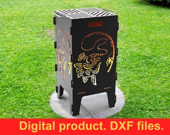 Fish, Fishing Fire Pit grill DXF files for plasma, laser, CNC, Fire Pit. Mangal, Grill, Barbecue, Firepit bbq. Collapsible Fire Pit, DIY