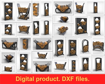 Bundle 31 pcs. Firewood Rack, DXF files for plasma, laser cutting, CNC. Portable fire log rack, Collapsible firewood holder for indoors. DIY