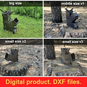 Bundle 4 pcs. Rocket Stoves DXF files for plasma, laser or CNC. Camping Folding Backpack Campfire Stove. Portable Fire Wood Stove. DIY.