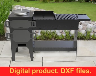 3 in 1. Pizza Oven, Stove for Cauldron and barbecue. DXF files for plasma, laser or CNC. Outdoor wood burning oven for home. DIY.