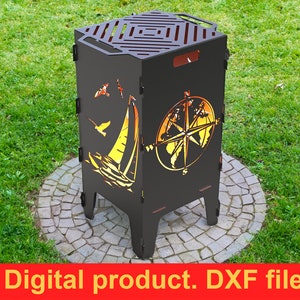 Compass and Sailboat Fire Pit grill DXF files for plasma, laser, CNC, Fire Pit. Grill, Barbecue, Firepit bbq. Collapsible Fire Pit, DIY