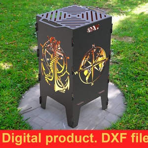 Kompass und Anker Fire Pit Grill DXF Dateien für Laser, CNC, Pyrotechnik, Pyrotechnik und Laser. Grill, Barbeque, Firepit Bbq. Faltbare Feuerstelle, DIY