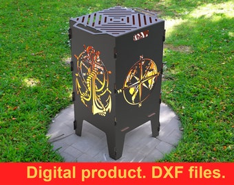 Kompas en anker Fire Pit grill DXF-bestanden voor plasma, laser, CNC, Fire Pit. Grill, barbecue, vuurplaats-bbq. Opvouwbare vuurplaats, doe-het-zelf