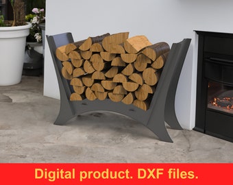 Firewood Rack V8 Rounded, DXF files for plasma, laser cutting, CNC. Portable fire log rack, Collapsible firewood holder for indoors. DIY