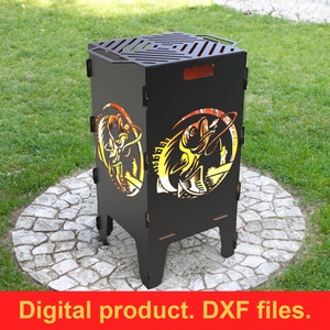 Fishing V3 Fire Pit grill DXF files for plasma, laser, CNC, Fire Pit. Mangal, Grill, Barbecue, Firepit bbq. Collapsible Fire Pit, DIY
