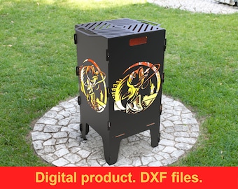 Fishing V3 Fire Pit grill DXF files for plasma, laser, CNC, Fire Pit. Mangal, Grill, Barbecue, Firepit bbq. Collapsible Fire Pit, DIY