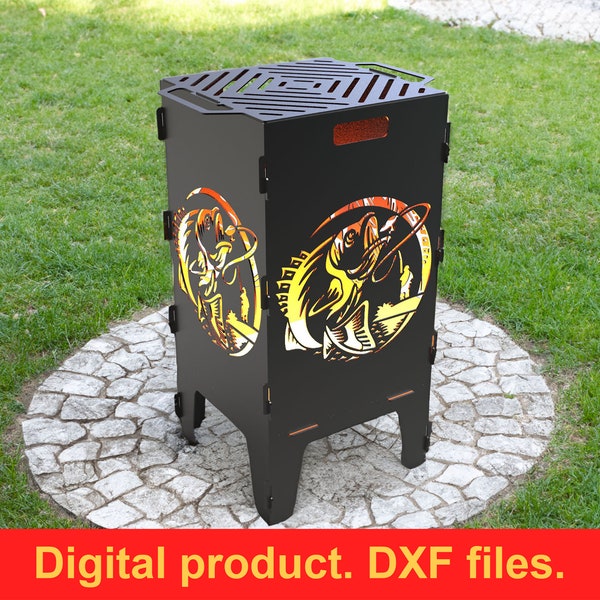 Fishing V3 Fire Pit grill DXF files for plasma, laser, CNC, Fire Pit. Mangal, Grill, Barbecue, Firepit bbq. Collapsible Fire Pit, DIY