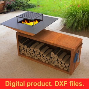 Fire pit square niche for firewood V2, DXF files for plasma, laser, CNC. Wood Grill, Barbecue. Firepit bbq. Outdoor campfire pit. DIY