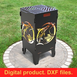Fishing V2 Fire Pit grill DXF files for plasma, laser, CNC, Fire Pit. Mangal, Grill, Barbecue, Firepit bbq. Collapsible Fire Pit, DIY