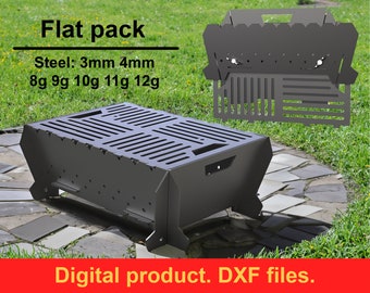 Flat pack grill DXF files for plasma, laser cut, CNC, Fire Pit. Brazier, Grill, Barbecue, Firepit bbq. Collapsible fire pit for camping, DIY