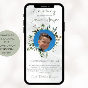 Whatsapp invitation to communion eucalyptus personalized, digital invitation, whatsapp invitation, invitation with mobile phone, boy, girl