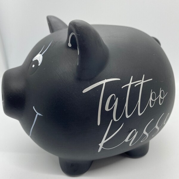 Piercing Tattoo Kasse Sparschwein schwarz personalisiert