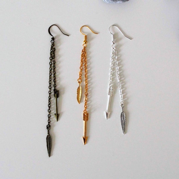 Feather and Arrow Earrings in 3 colours and lengths from the Wilderness Collection by longdogcraft LDC UK gift birthday