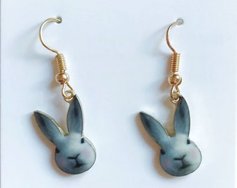 Bunny Earrings, Easter Bunny, Rabbit Earrings, Bunny Gift, Grey Rabbit Earrings cute girlie gift kawaii soft girl pastel goth alternative