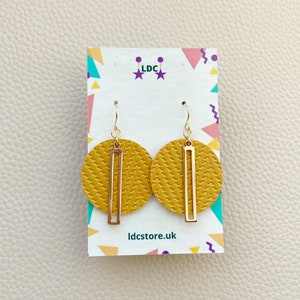 Yellow Lantern Earrings, Geometric Colour Block Earrings, Contemporary Faux Leather Jewellery, Lightweight Minimalist Design Gift & Occasion