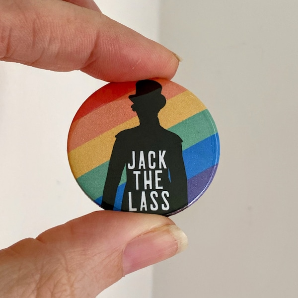 Jack The Lass Gentleman Jack Anne Lister Owner of Shibden Hall, Halifax, Top Hat and Rainbow Badge or Magnet 38mm silhouette and rainbow pin