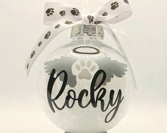 Pet Memorial bauble, personalised bauble, feather bauble, in memory decoration, name ornament, memorial ornament, pet memorial, dog memorial