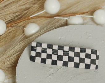 Black Stone Checkered Hair Clip | Polymer Clay | Modern Hair Accessory