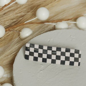 Black Stone Checkered Hair Clip | Polymer Clay | Modern Hair Accessory