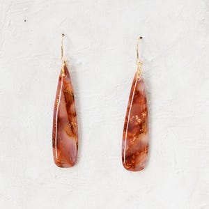 Agate Stone Earrings Handmade Polymer Clay Lightweight | Minimalist Drop Gold Ear Wire Hook | Hypoallergenic