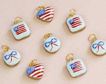 Hand Painted Charm for Necklace | Handmade Clay Charm | 4th of July Patriotic Americana USA Flag | Teacher Gift for Her Charm Bracelet