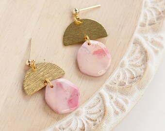 Payton in Rose Quartz | Polymer Clay Earrings | Pink Valentines Earrings | Gold Earrings