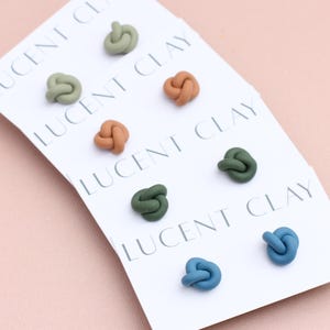 Modern Handmade Knot Stud Earrings Polymer Clay, Hypoallergenic Titanium Posts, Minimalist Jewelry