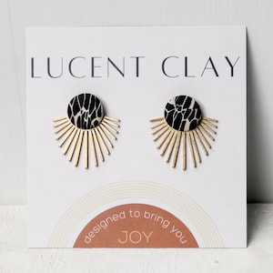 Starburst Studs Brass Ear Jacket Earrings Handmade Polymer Clay Turquoise Gold Sun Beam  Hypoallergenic Titanium Post Birthday Gift for Her