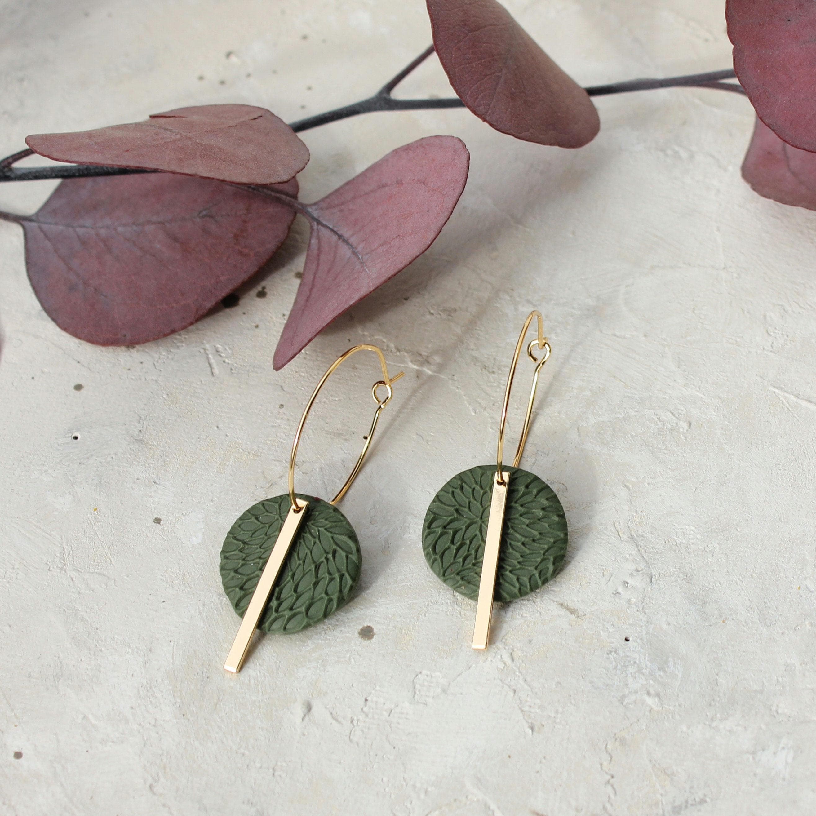 Juliet Leaf Textured Gold Hoops | Polymer Clay Earrings | Lightweight