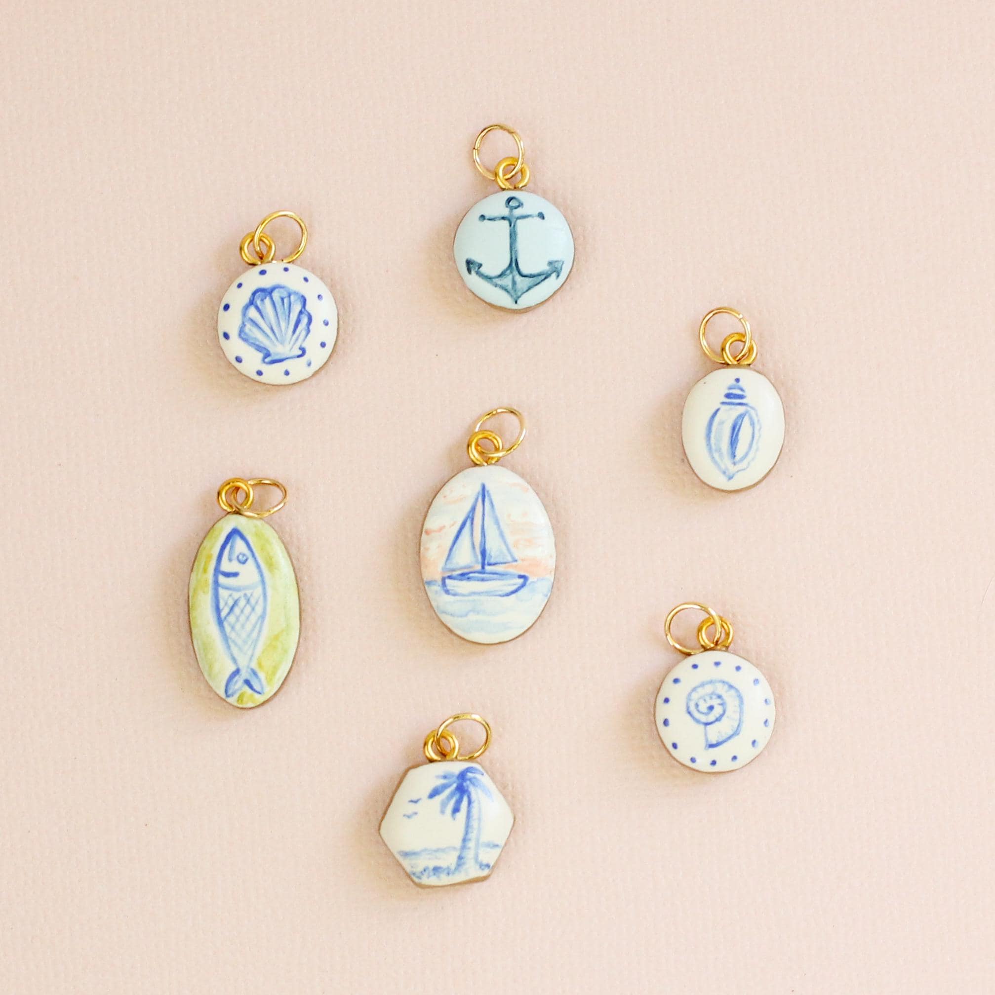Hand Painted Charm For Necklace | Handmade Clay Charm Bracelet | Sea Shells Beach Ocean Sardine Sailing Travel | Keepsake Gift for Her Mom