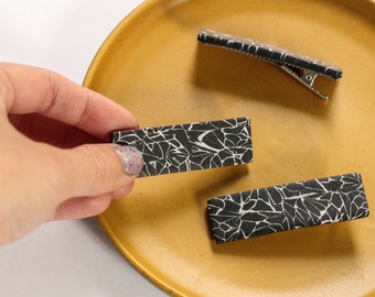 Hair Clip in Black Howlite | Polymer Clay | Modern Hair Accessory | Alligator Clip