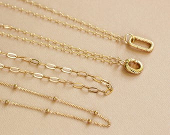 Gold Necklace Paperclip Chain Delicate Satellite 18k Tarnish Free Waterproof Adjustable Length Layering Charm Necklace Birthday Gift Mom