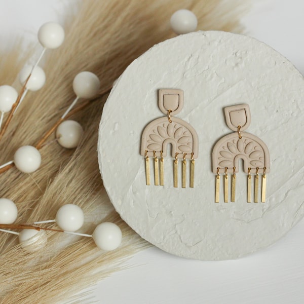 Veda Earrings | Polymer Clay Earrings | Brass and Clay Earrings | Statement Earrings | Hypoallergenic Titanium Posts