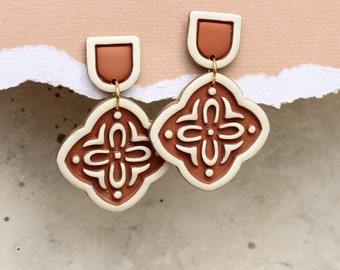 Terra Cotta Tile | Lightweight Polymer Clay Earrings | Hypoallergenic Titanium