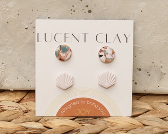 Stone Stud Sets | Polymer Clay Earrings | Hypoallergenic Titanium Post