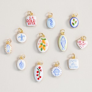 Hand Painted Clay Charm for Necklace | La Dolce Vita | Mediterranean Italian French| Lemon Tomato Olive Pasta | Joie Gift