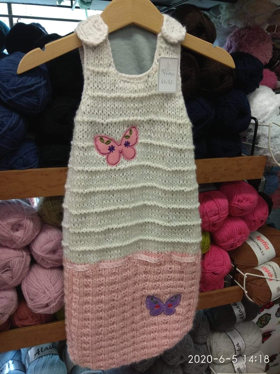 Adorable Turbulette Beige Rosé 3/6 Mois Fille Tricot Main Doublée Création Flamand Rose