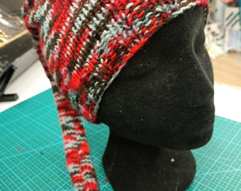 1 bonnet de lutin adulte ado gris rouge tricot laine hiver refm604