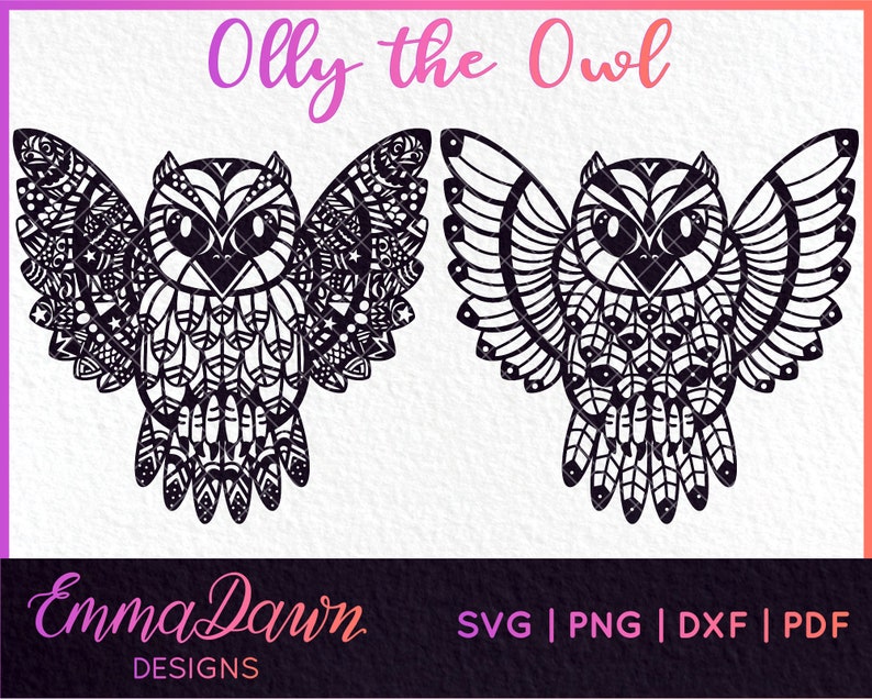 Download 2 FEATHERED OWL MANDALA / Zentangle Designs Svg Png Dxf ...