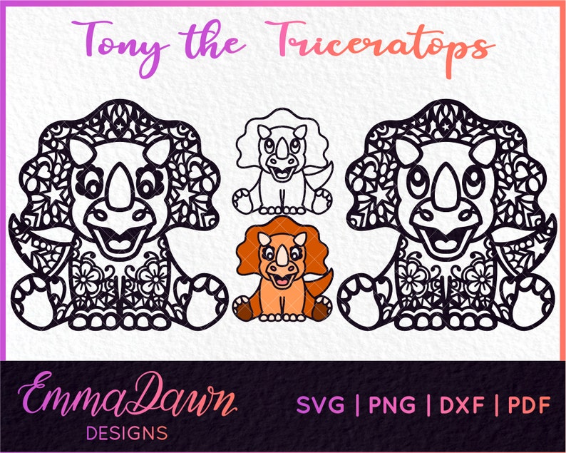 Download TONY THE TRICERATOPS Dinosaur Mandala / Zentangle Design Svg | Etsy