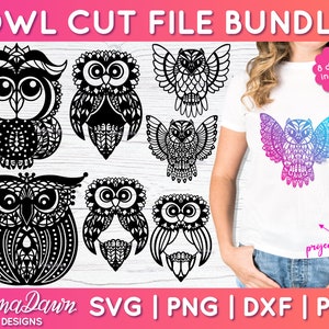 Pakiet SVG Sowa, Mandala Sowa Svg, Własny plik Zentangle Cut, Naklejka Cricut Sowa, Szablon cięcia papieru Sowa Svg, Png, DXF, PDF i Fcm Pobieranie cyfrowe