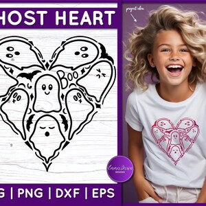 Ghost Heart SVG, Ghost SVG File for Cricut, Ghost Silhouette SVG, Kids Halloween Ghost Design, Ghost Cut File, Ghost Png Clipart