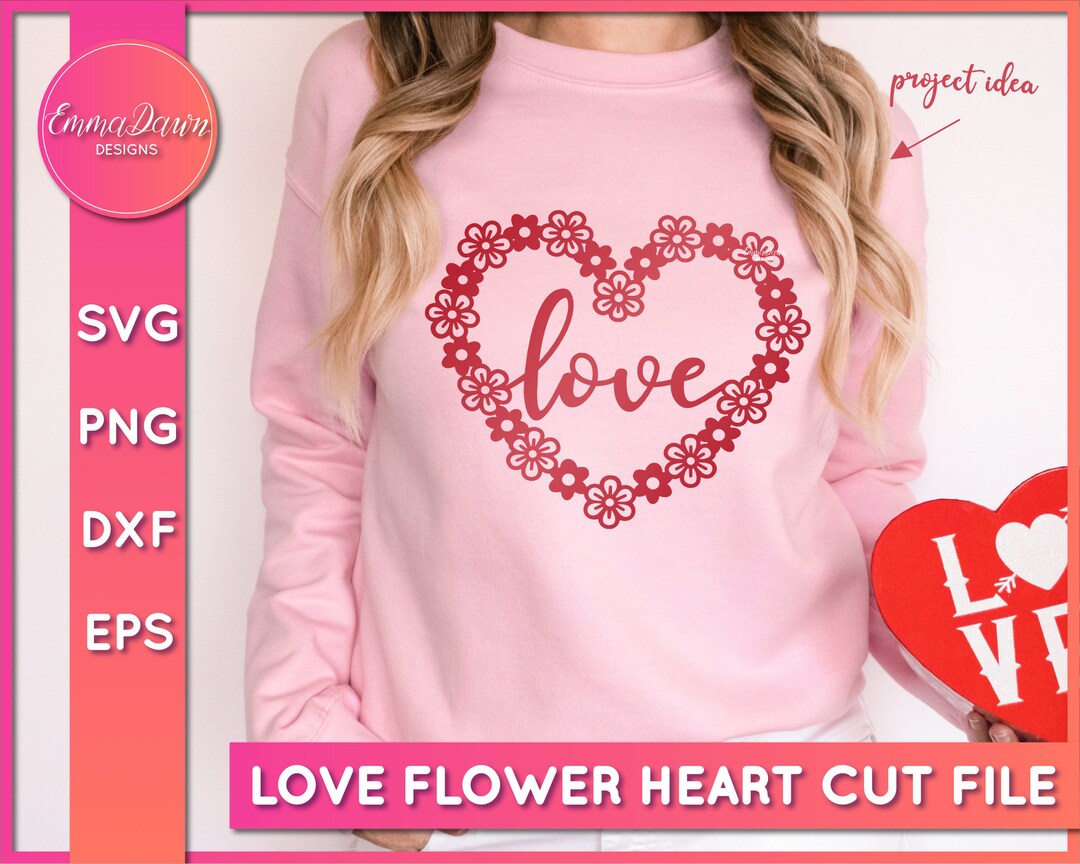 Love Flower Heart SVG, Flower Heart Cut File, Love Heart SVG for Cricut ...