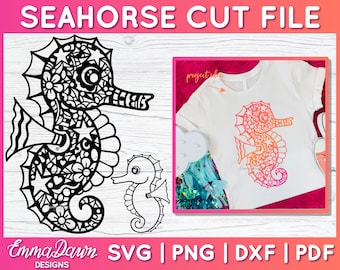 Seahorse SVG For Cricut, Seahorse Mandala SVG, Seahorse Zentangle Svg, Seahorse Paper Cut File, Seahorse Decal SVG, Png, Dxf, Pdf & Fcm