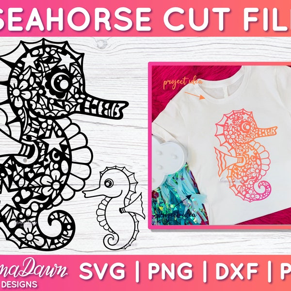 Seahorse SVG For Cricut, Seahorse Mandala SVG, Seahorse Zentangle Svg, Seahorse Paper Cut File, Seahorse Decal SVG, Png, Dxf, Pdf & Fcm