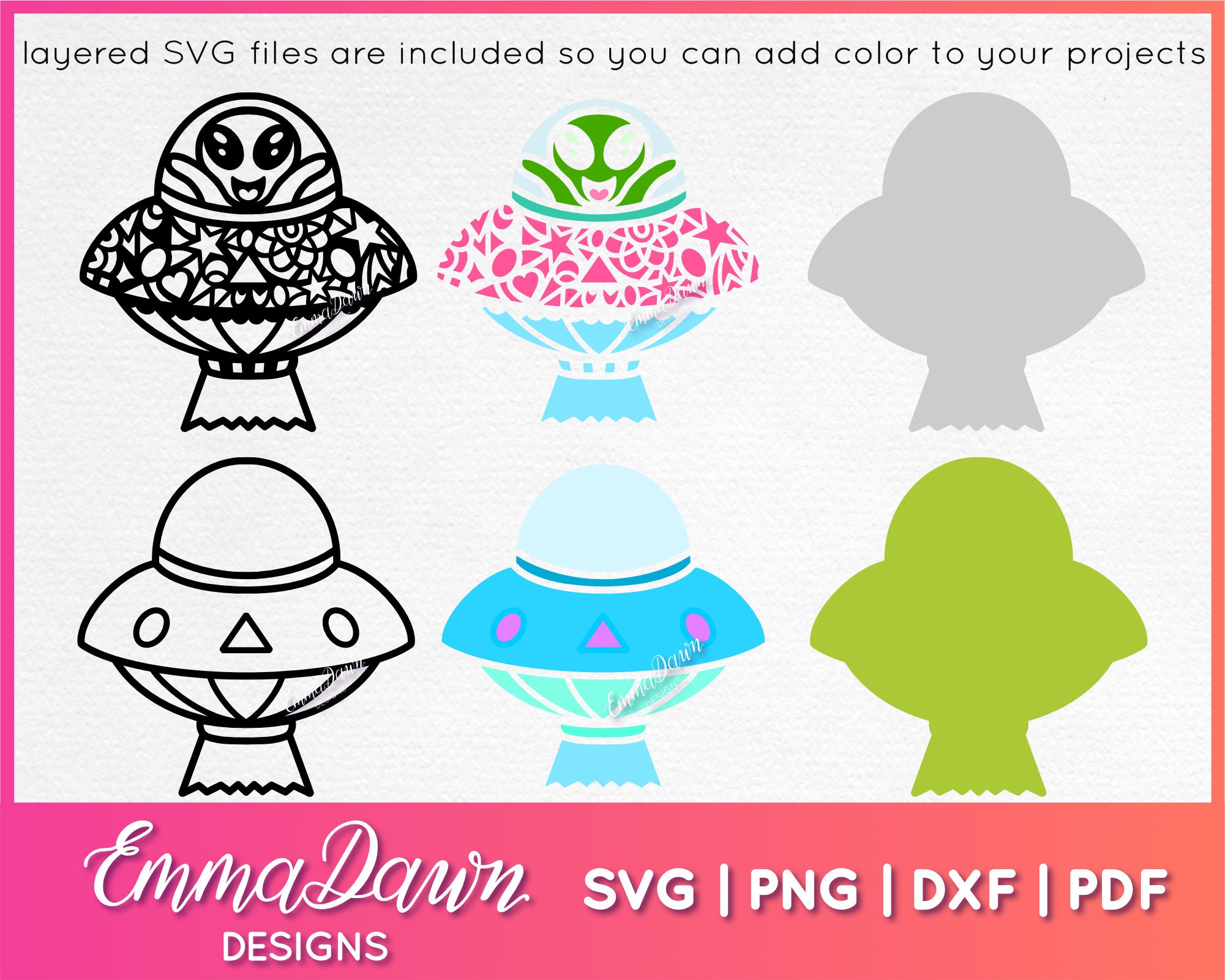 UFO SVG Mini Bundle Flying Saucer Svg Space Ship Svg Dxf Fcm Etsy UK