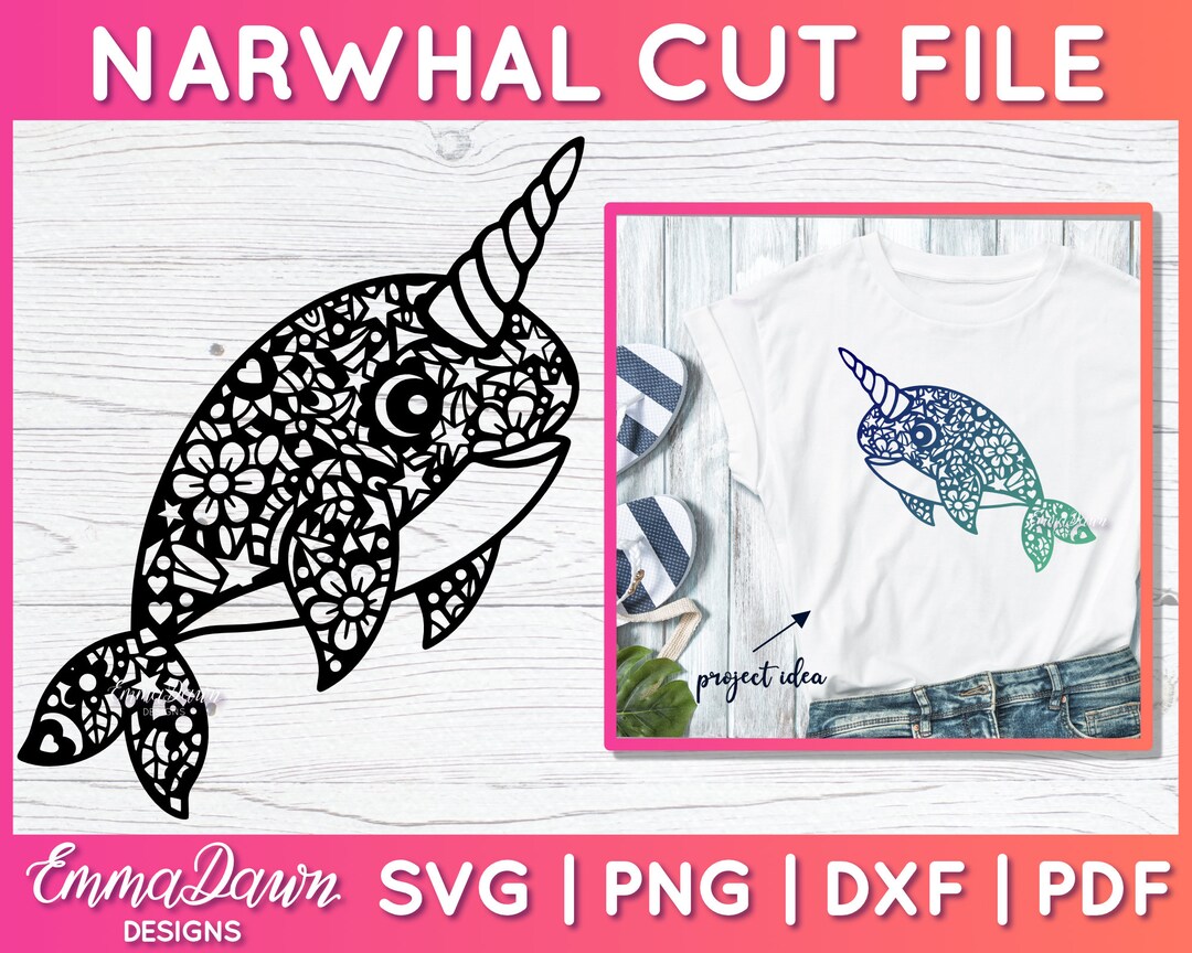 Narwhal SVG Cute Narwhal Mandala Svg Narwhal Zentangle Cut File Narwhal Cricut File Svg Png