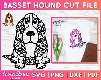 Basset Hound SVG, Dog Zentangle Cut File, Basset Hound Mandala SVG, Cute Puppy dog SVG, Dog Cricut Decal, Cricut Digital Download Svg, Png
