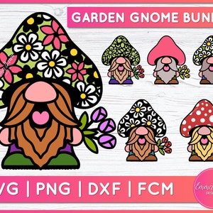 Garden Gnome SVG Bundle, Cute Gnome Svg, Floral Gnome SVG, Mushroom Gnome SVG for Cricut & Silhouette